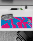 32x12 inches mouse pad showcasing retro wave-inspired splashes of vibrant pink, deep blue, and neon purple for a playful and dynamic vibe.