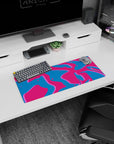 My Hero Academia mouse pad, 28x12 inches, showcasing retro wave-inspired design with vibrant pink, deep blue, and neon purple for electric vibes.