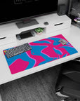 Modern 32x16 inches mouse pad featuring retro wave-inspired design, with pink, deep blue, and neon purple splashes for a bold and energetic look.