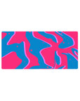 Mouse pad featuring retro wave-inspired design, 32x16 inches, with vibrant pink, deep blue, and neon purple for a playful and energetic vibe.