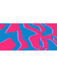 Mouse pad featuring retro wave-inspired design, 36x16 inches, with vibrant pink, deep blue, and neon purple for a dynamic pop of color.