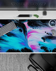 40x20 inches desk pad with fluid neon swirls mimicking a cosmic nebula, adding dynamic color and creativity to your desk setup.