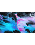 Desk pad featuring vibrant neon swirls of electric blue, pink, and black, 40x20 inches, perfect for transforming your workspace with bold, futuristic flair.