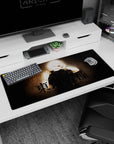 Epic artwork on 36x16 desk pad captures the essence of power and determination with cinematic flair