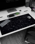 Large 40x20 inches desk pad featuring sharp angles and interlocking triangles in a sleek, minimalist black design, ideal for contemporary workspaces.