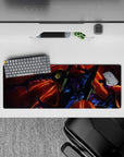 Evangelion Unit-01 anime mouse pad, 32x12 inches, featuring vibrant reds and oranges, showcasing the beast mode energy.