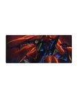 Anime mouse pad 28x12 inches featuring EVA Unit-01 in beast mode, vibrant reds and oranges create dynamic energy.