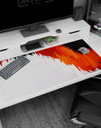 Energetic design on 40x20 desk mat perfect for adding fiery intensity and creative flair to your setup or decor