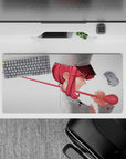 Candy-red and blush pink anime nurse mouse pad 32x16 inches, clean white outfit, playful calm vibe.