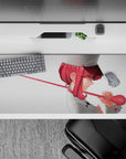 Candy-red and blush tones anime desk pad 36x16 inches, clean pale background, playful calm vibe.