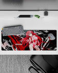 Rias Gremory from High School DxD features on a 32x12 inch mouse pad, vibrant red hair and sapphire eyes against a grayscale backdrop.