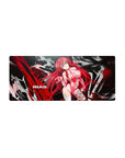Mouse pad featuring Rias Gremory from High School DxD, vibrant red hair and sapphire eyes, size 28x12 inches.