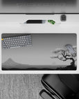 32x16 inches mouse pad with Serenity Sakura Scene, showcasing the elegance of a cherry blossom tree and peaceful coastline in grayscale tones.