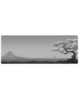 Compact 32x12 inches mouse pad with Serenity Sakura Scene, featuring a grayscale cherry blossom tree and peaceful coastal landscape for a Zen aesthetic.