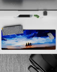 32x12 inches mouse pad showcasing Eren, Mikasa, and Armin in a breathtaking sky for an inspiring AOT design.