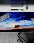 40x20 inches mouse pad showcasing Eren, Mikasa, and Armin against a breathtaking sky, embodying hope and adventure.