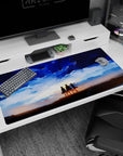 Large 40x20 inches mouse pad with Eren, Mikasa, and Armin in a painterly design, capturing hope and adventure for AOT fans.