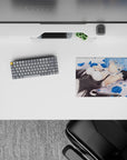 14x10 inches mouse pad featuring Rem design, with scattered blue rose petals and a peaceful pose for a serene, elegant desk look.
