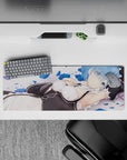 32x12 inches mouse pad with Rem design, blending a peaceful pose and blue rose petals for a serene, elegant touch to your desk.
