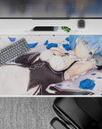 40x20 inches mouse pad with Rem design, showcasing a peaceful pose and blue rose petals for a serene, beautiful touch to your workspace.