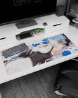 Artistic 36x16 inches mouse pad featuring Rem design, with blue rose petals and a peaceful pose for a tranquil, elegant touch to your desk.