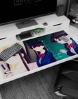 Anime girl desk pad 40x20 inches featuring purple-haired cat-ear vibe girl with classmates in uniform.
