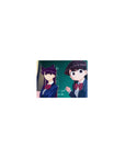 Classic anime girl mouse pad 14x10 inches with school uniform trio and teal chalkboard background.