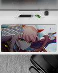 Dynamic 32x16 desk mat combines Zero Two's iconic features with sleek design for impactful visuals