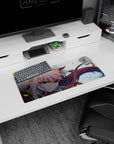 Dynamic Zero Two artwork on 28x12 desk mat perfect for celebrating her iconic and colorful allure