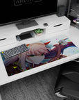 Colorful artwork on 36x16 desk mat captures Zero Two's bold energy and alluring presence in stunning fashion