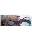 Compact Zero Two desk mat 32x12 with green eyes and pink hair theme for stylish and sleek desk decor