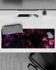 Galactic 32x12 mouse pad featuring cosmic swirls of purple and magenta, creating a celestial atmosphere for your workspace