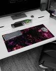 Mysterious 32x16 mouse pad with galaxy-inspired swirls of purple and magenta, perfect for space lovers and celestial vibes