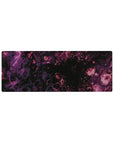 Cosmic 32x12 mouse pad with purple and magenta swirls on a black background for a serene and mysterious galaxy-inspired design