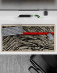 32x16 inches mouse pad with fluid black ink-like patterns and a bold red stripe on a beige backdrop, adding timeless elegance to your workspace.