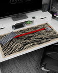 Large 40x20 inches desk pad featuring Japanese woodblock-inspired patterns with a bold red stripe on a beige backdrop, perfect for adding timeless elegance to your desk.