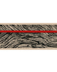 Desk pad with fluid black ink patterns and a bold red stripe, 36x16 inches, blending traditional Japanese art and modern design for a sophisticated workspace.