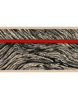 Desk pad blending traditional Japanese woodblock art with modern design, featuring fluid black ink patterns and a bold red stripe on a beige backdrop, 40x20 inches, perfect for a timeless workspace aesthetic.
