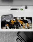 Intense 32x12 mouse pad features Hollow, Vasto Lorde, and Full Hollow forms with intricate fiery details for fans of Bleach