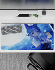 32x16 inches anime mouse pad in icy blue midnight tones with glittery stars and calm cozy vibe.