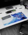 32x16 inches mouse pad showing a fox-eared anime girl under moonlight rain with glowing butterflies.