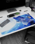 40x20 inches anime desk pad featuring a fox-eared girl under moonlight and soft rain with glowing butterflies.