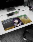32x16 inches SSSS.GRIDMAN Rikka Takarada mouse pad, gazing up in black lace bonnet with tiny red roses.