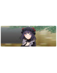 32x12 inches anime girl mouse pad with goth-cute art, lace bonnet and red roses, violet eyes.