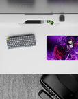 Dark purple anime mouse pad 14x10 inches with violet smoke, high-contrast shadows, and dramatic sigil.