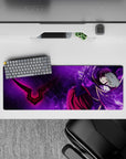 32x12 inches anime mouse pad in deep purples with violet smoke, high-contrast shadows, and dramatic energy.