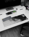 Artistic 32x12 inches mouse pad featuring geometric grayscale design, with sharp angles and black, gray, and white shades for a modern aesthetic.
