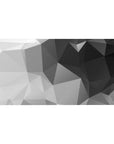 Desk pad featuring geometric grayscale design, 40x20 inches, with sharp angles and varying shades of black, gray, and white for a sleek, minimalist vibe.