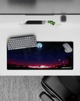 Compact 28x12 mouse pad highlights cosmic grandeur and fiery embers for immersive Evangelion-inspired vibes