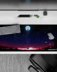 Striking 36x16 mouse pad highlights Unit-01, vast starry skies, and glowing embers in stunning high-detail artistry